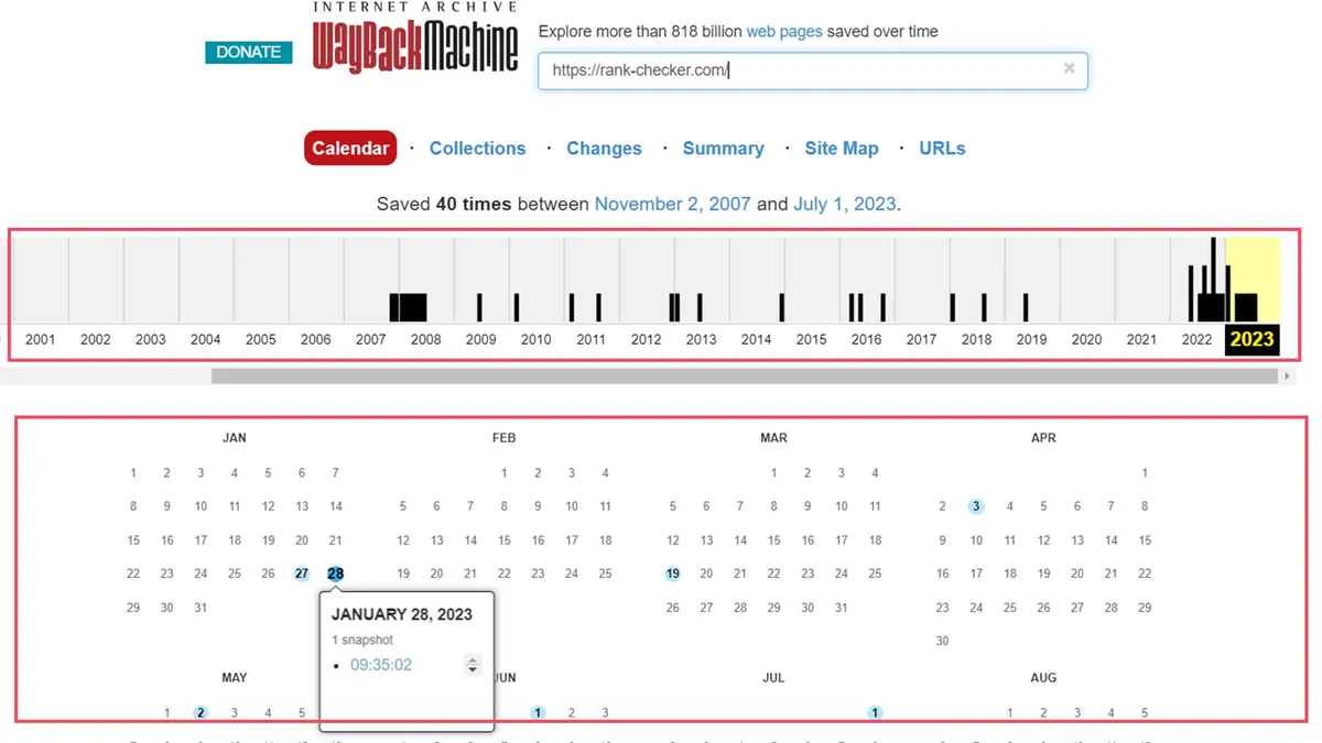 調べたい年をクリックすると、カレンダーが表示されます