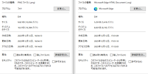 左PNGファイル・右SVGファイルの容量