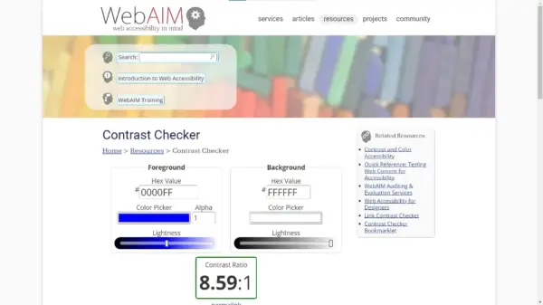ウェブAIM Color Contrast Checkerのスクリーンショット