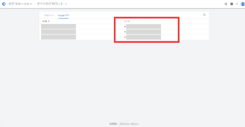 Googleタグでは誰でも利用できるように、「タグID」という識別の仕組みを設けました
