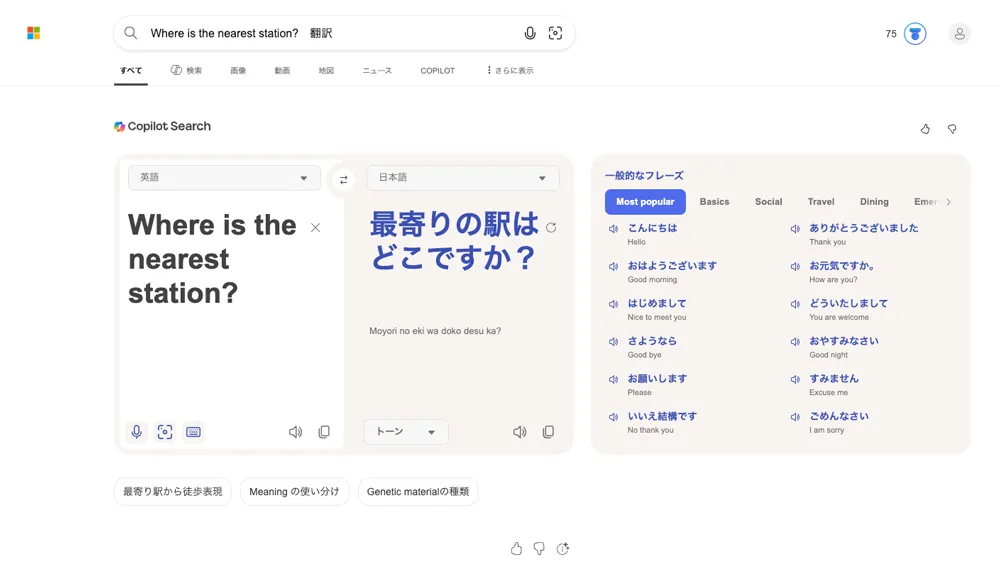 Bing翻訳のスクリーンショット
