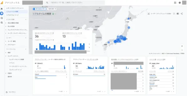 GA4のリアルタイムレポートのスクリーンショット