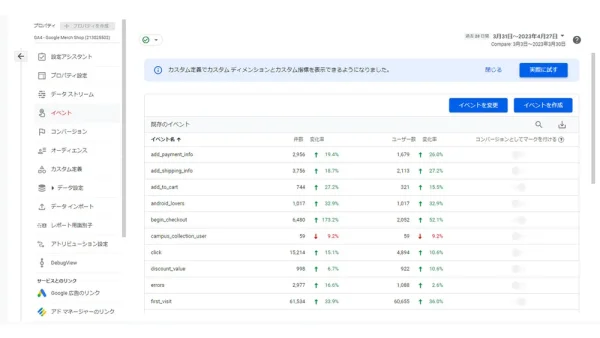 計測したイベントの確認方法