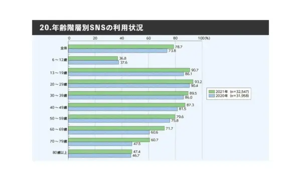 年齢階層別SNSの利用状況