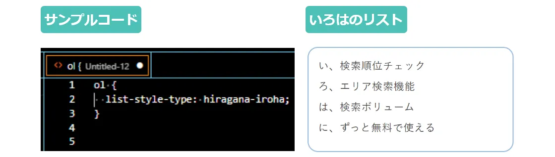 リスト - list-style-type: hiragana-iroha;の記述例